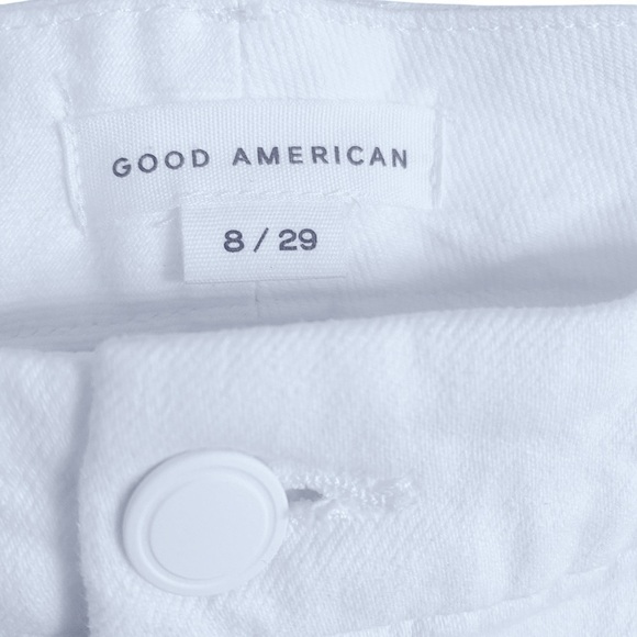 Good American White Denim Jeans High Waisted Straight Legs Raw Hem Size 8 - Picture 3 of 13